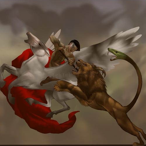 Bellpheron & Pegasus slay the Chimeria painting