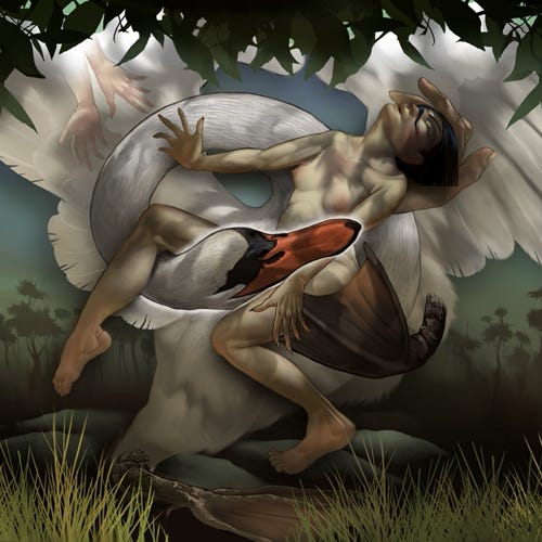 Leda coupling with Zeus disguised as a swan painting